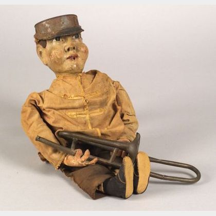 Polychrome Carved Wood Bugle Boy Figure
