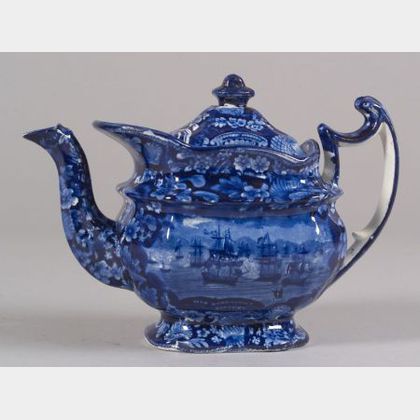 Historical Blue Transfer Printed Staffordshire Pottery Teapot