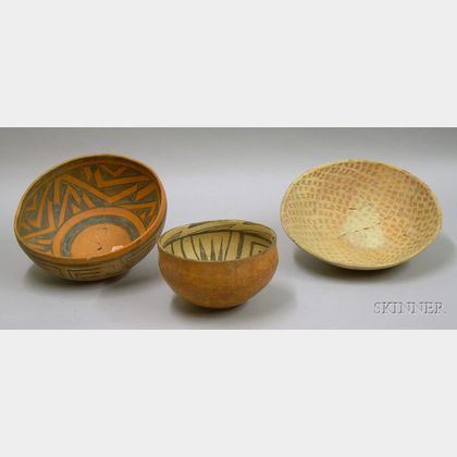 Three Prehistoric Southwest Native American Decorated Pottery Bowls