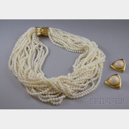 Two 14kt Gold and White Coral Items