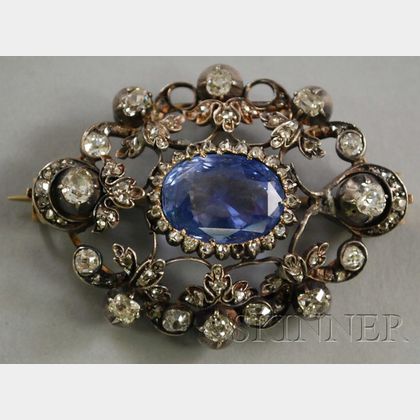 Antique Sapphire and Diamond Brooch