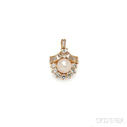 18kt Gold, Cultured Pearl, and Diamond Pendant