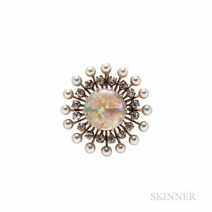 Antique Opal, Pearl, and Diamond Pendant/Brooch