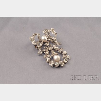 Edwardian Platinum Pearl, and Diamond Pendant/Brooch