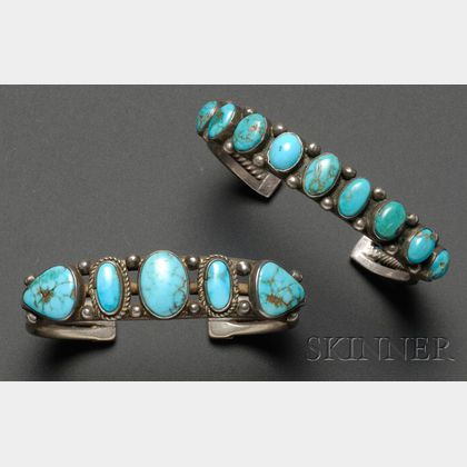 Two Southwest Silver and Turquoise Bracelets
