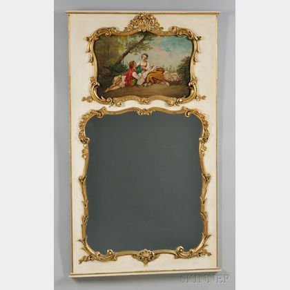 Louis XV-style Gilt and Painted Gesso and Wood Trumeau Mirror