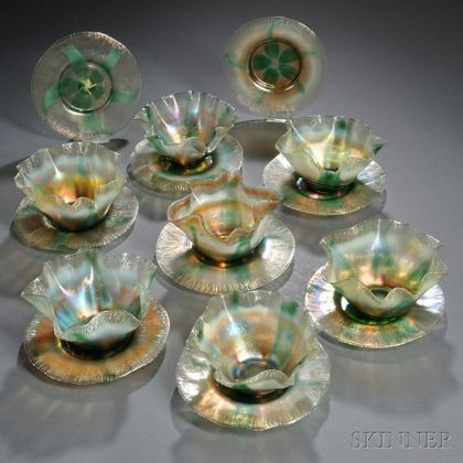 Seven Tiffany Favrile Finger Bowls and Nine Underplates 