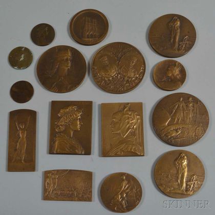 Group of Bronze WWI Commemorative Medals and Plaques