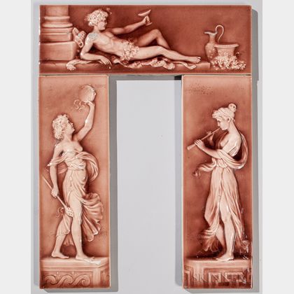 Three American Encaustic Tile Co. Tiles of Women and Bacchus 