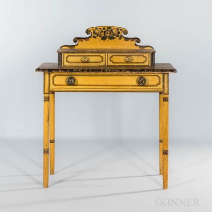 Diminutive Yellow-painted, Putty-painted, and Paint-decorated Dressing Table