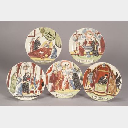 Five Shorthose Dutch Decorated Creamware Plates