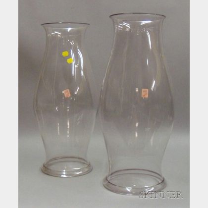 Near Pair of Large Colorless Blown Glass Hurricane Shades