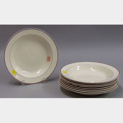 Set Nine Davenport Puce-banded Creamware Soup Plates