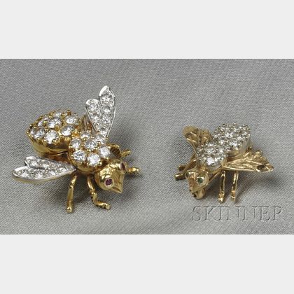 Two Diamond Bee Brooches