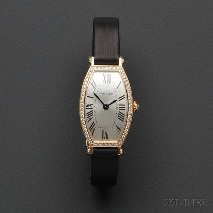18kt Rose Gold and Diamond "Tonneau" Wristwatch, Cartier