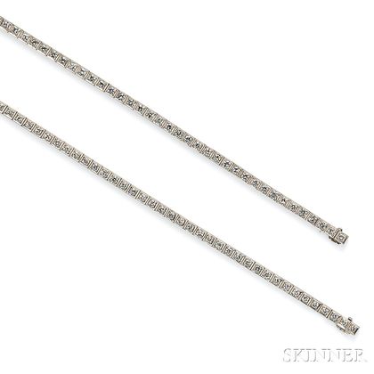 Two Art Deco Platinum and Diamond Line Bracelets