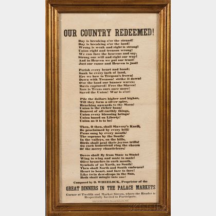 "OUR COUNTRY REDEEMED!" Civil War Victory Poem Broadside