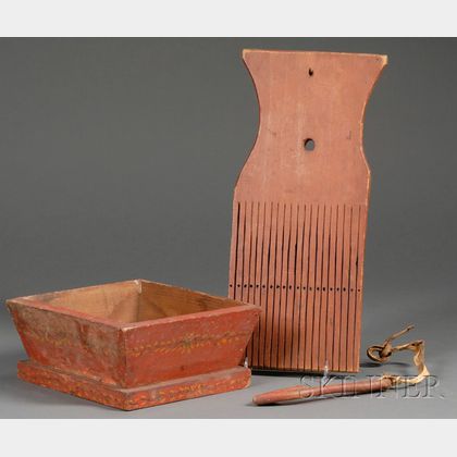 Three Red-painted Woodenware Items