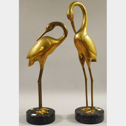 Pair of Art Deco-style Brass Herons