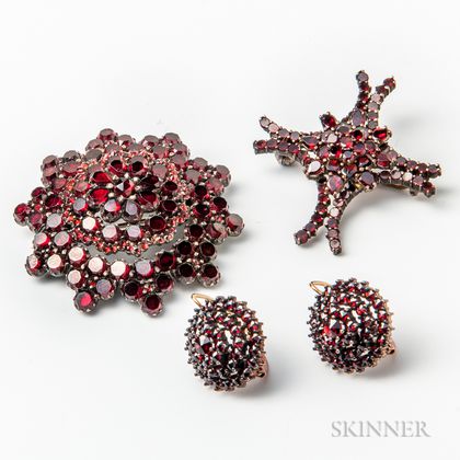 Three Victorian Pieces of Garnet Jewelry