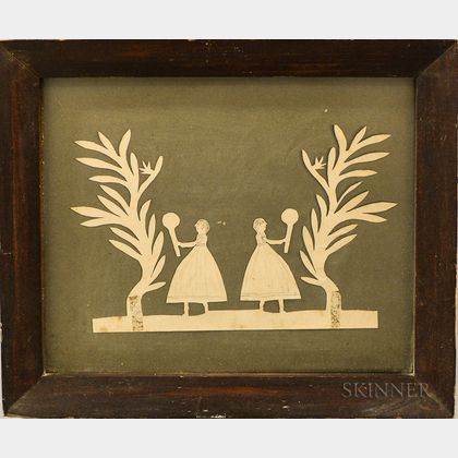 Framed Cutwork Picture of Two Girls Playing Tennis