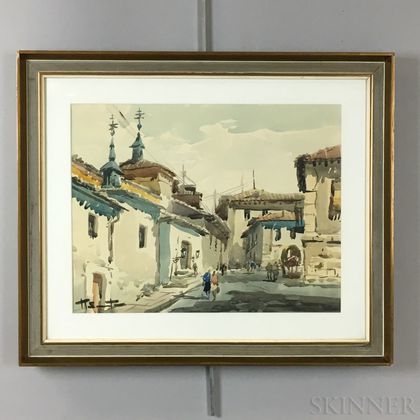 Continental/American School, 20th Century Three Framed Watercolors: Madrid, Travesia del Almendro , Iris