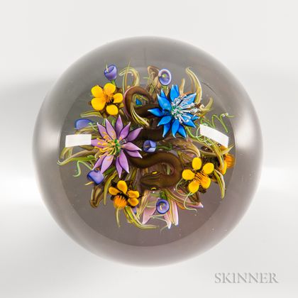 Ken Rosenfeld Flowers with Serpent Paperweight
