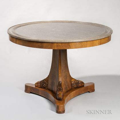 Neoclassical-style Marble-top and Mahogany-veneered Center Table