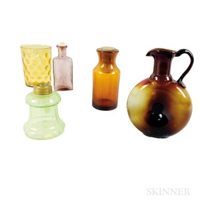 Five Colored Glass Items