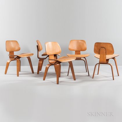 Five Ray and Charles Eames for Herman Miller Dining Chair Wood (DCW) Chairs