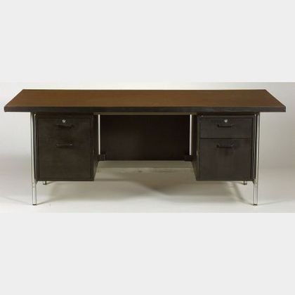 Modern Oak and Steel Design Craft Flat-top Desk