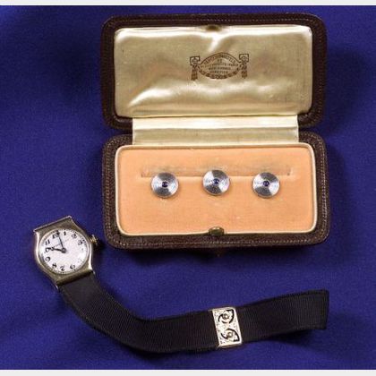 Art Deco Sapphire Shirt Studs and Edwardian Lady&#39;s Wristwatch