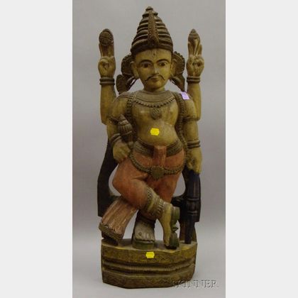 Carved and Painted Wood Figure of an Indian Deity