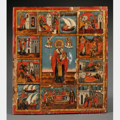 Arabic Christian Icon of St. Nicholas and Scenes from his Life