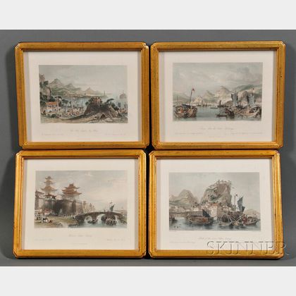 Four Printed Book Plates with Chinese Scenes