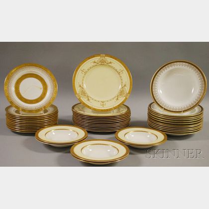 Four Partial Sets of Gilt-rimmed Porcelain Dinnerware