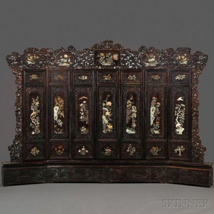 Seven-panel Inlaid Wood Throne Screen
