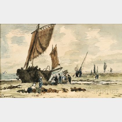 Eugène Boudin (French, 1824-1898) Fishing Ketch on the Shore