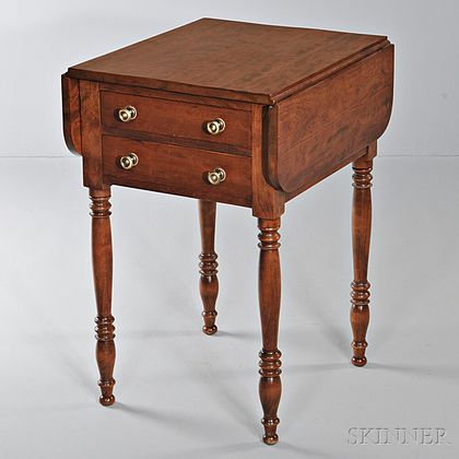 Classical Birch Two-drawer Drop-leaf Worktable