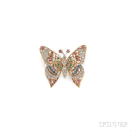 18kt Gold and Platinum Gem-set Butterfly Brooch