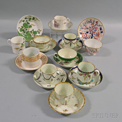 Ten Early English Porcelain Cups and Saucers