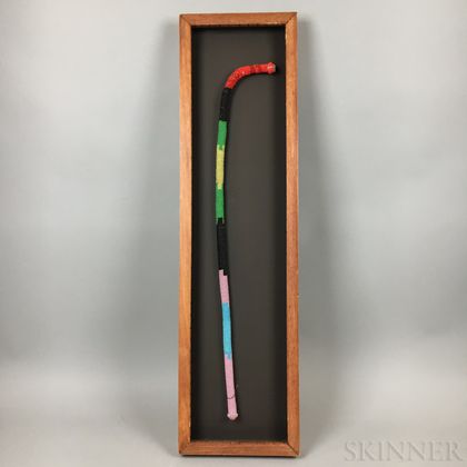 Framed Beaded Cane and a Tribal-style Mixed Media Work