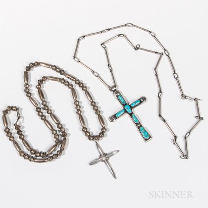 Two Silver Navajo Cross Necklaces