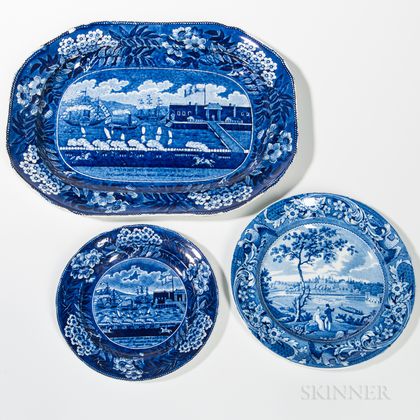 Three Staffordshire Historical Blue Transfer-decorated Table Items