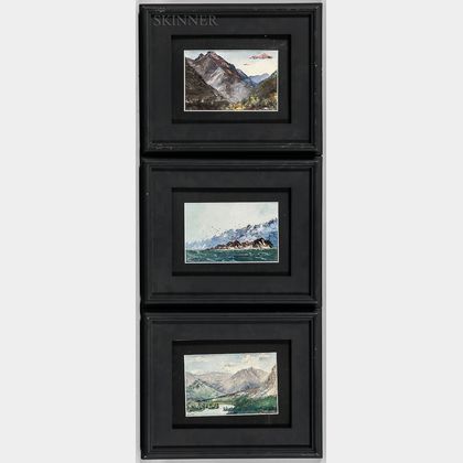 Leonard Davis (American, 1864-1938) Three Alaska Landscapes: Bow Valley , Just West of Seward