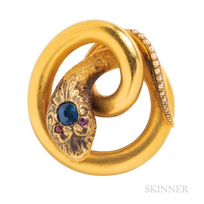Antique Gold and Sapphire Snake Brooch