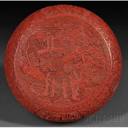 Carved Cinnabar Lacquer Circular Box and Cover