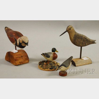 Four Carved and Painted Bird Figures