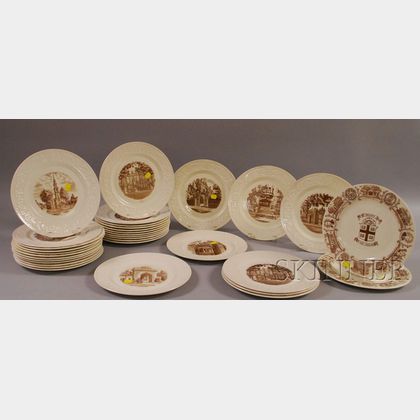 Thirty-three Wedgwood Brown University Ceramic Plates. 