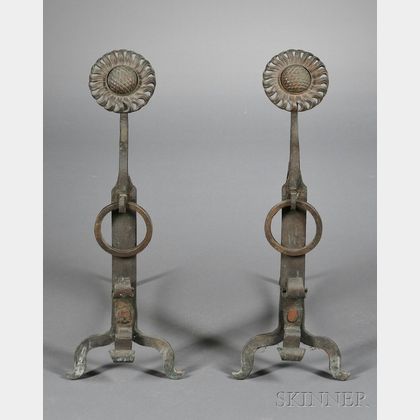Pair of Wrought Iron Aesthetic Movement Andirons